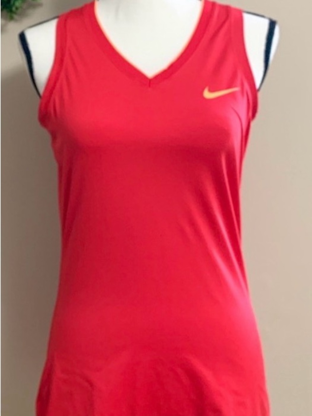 Nike Women's Red V-Neck Athletic Tank with Gold Swoosh